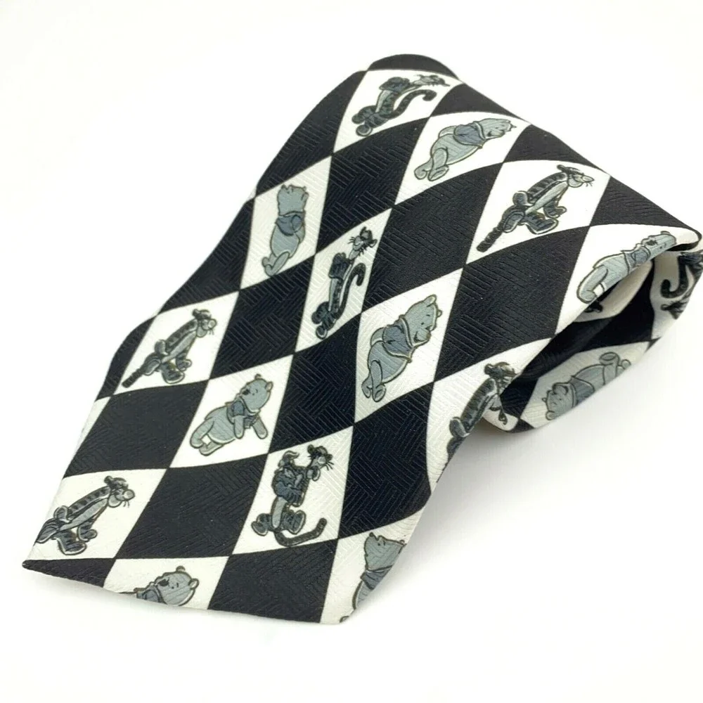 Winnie the Pooh DISNEY Off White & Black POOH & TIGER Polyester Necktie KOREA